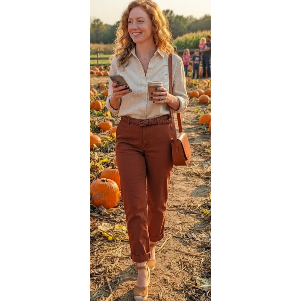 Everlane Women 10 Straight Leg Chino Pants Rust Brown High Rise Cotton Trouser